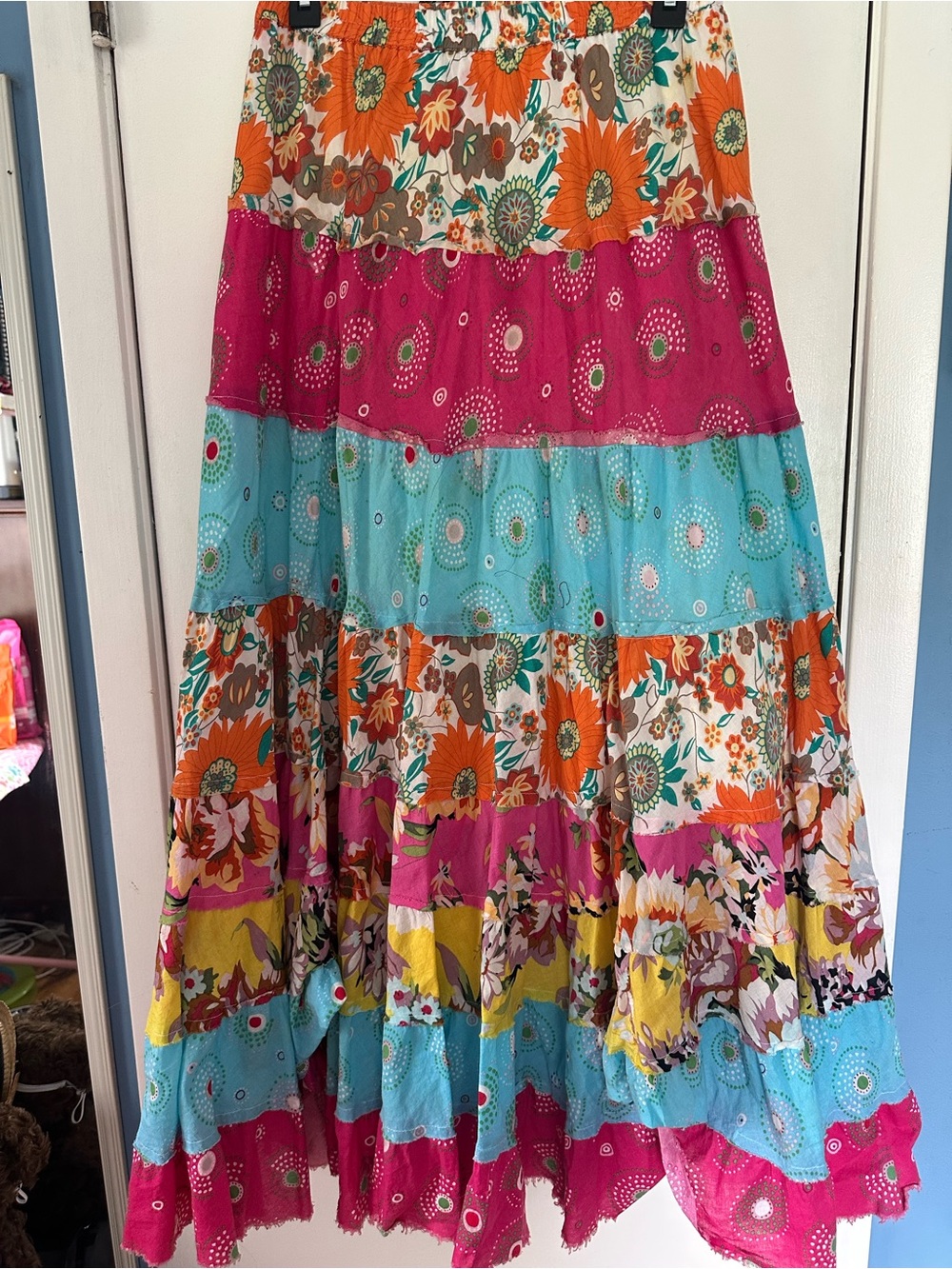 Lapis Multicolor Floral Tiered Maxi Skirt - Orange, Pink, Blue, Yellow